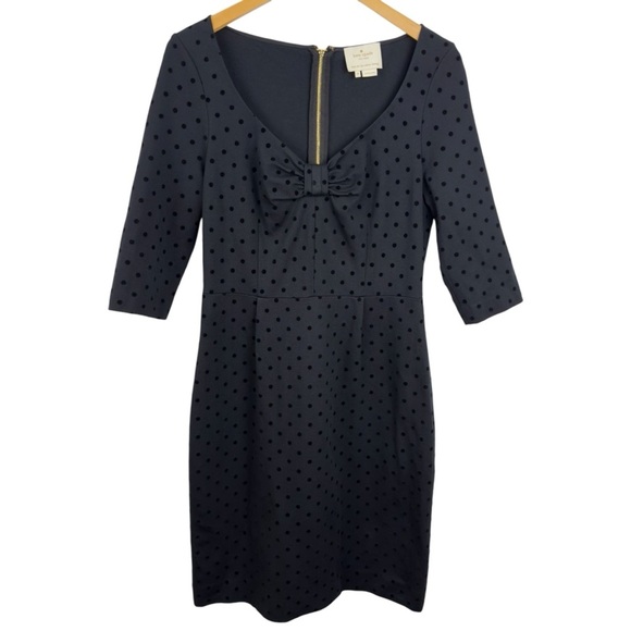 Kate Spade Black Polka Dot Wendi Dress Sheath Flocked 3/4 Sleeve Cocktail SZ 10 - Picture 1 of 16